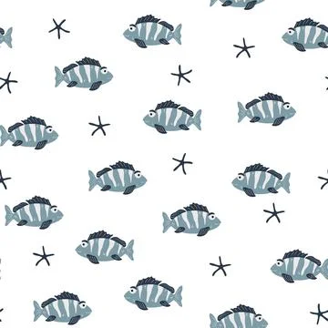 Seamless kids pattern with funny fish and sea animals. Children's texture for Illustrazione stock