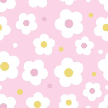 Seamless kids pattern on pink background with cute hand draw flower from circ Stock Illustration