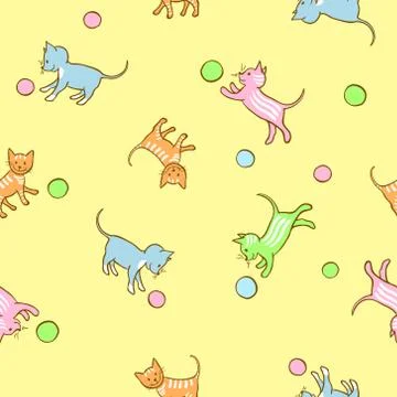 Seamless kids pattern with playing kittens. Stock Illustration