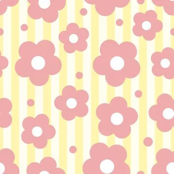 Seamless kids pattern on stripe background with cute hand draw flower from ci Stock Illustration