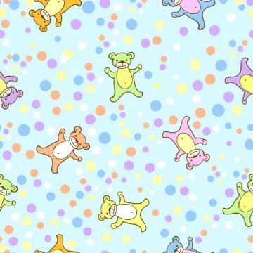Seamless kids pattern with teddy-bears and dots. Stock Illustration