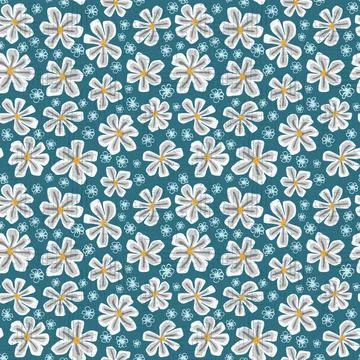 Seamless kids pattern with white flowers. Creative kids floral texture for fa Stock Illustration