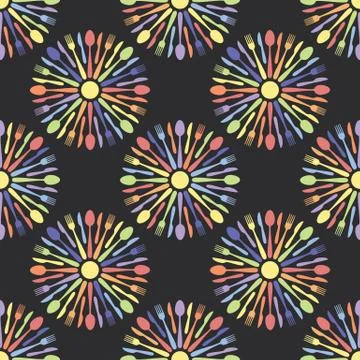Seamless Kitchen Cutlery Colorful Pattern Stock Illustration