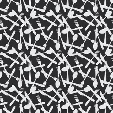 Seamless Kitchen Cutlery Silverware Pattern Stock Illustration