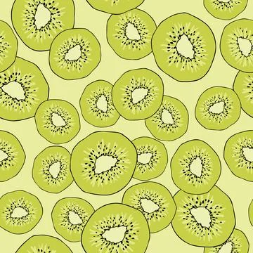 Seamless kiwi pattern on green background Stock Illustration