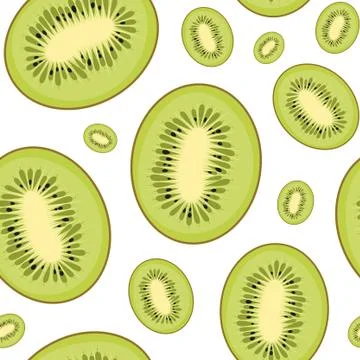 Seamless kiwi pattern on a white background. Green fruit background Stock Illustration