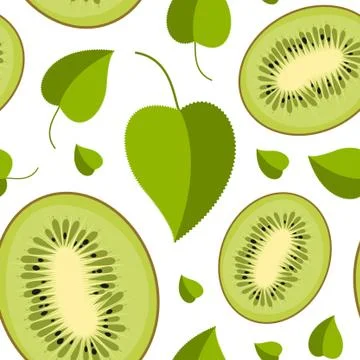 Seamless kiwi pattern on a white background. Green fruit background Stock Illustration