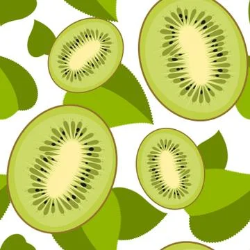 Seamless kiwi pattern on a white background. Green fruit background Stock Illustration