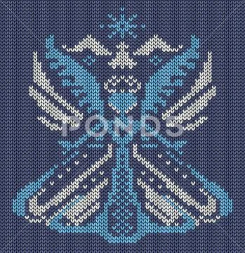 Seamless Knitted Background - Magic Bird Butterfly .