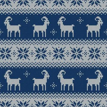 Seamless knitted Christmas pattern with goat ornament. イラスト素材
