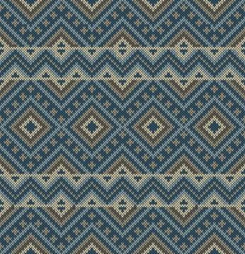 Seamless Knitted Geometric Pattern with Zigzag and Diamond Motifs Stock Illustration