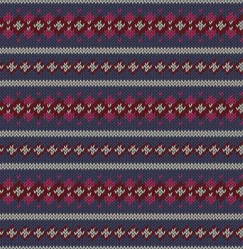 Seamless knitted pattern on blue background Stock Illustration