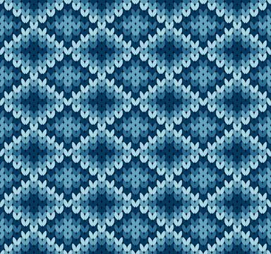 Seamless knitted pattern in blue tones Stock Illustration