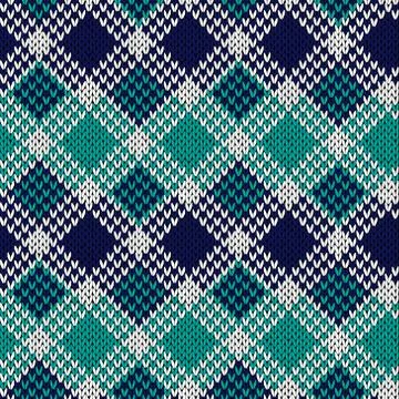 Seamless knitted pattern in blue, turquoise and white colors Stock Illustration