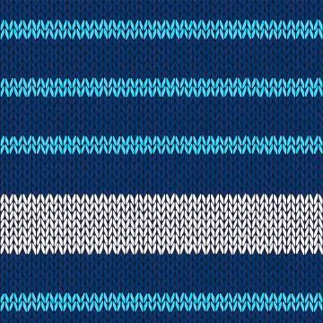 Seamless knitted pattern with blue white stripes Stock Illustration
