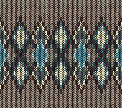Seamless Knitted Pattern. Blue White Brown Color. Fashionable youth modern style Stock Illustration