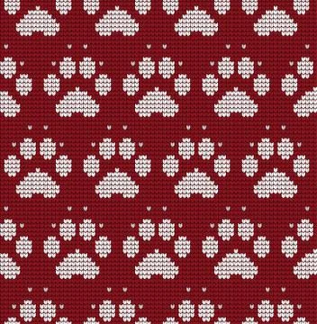 Seamless knitted pattern with cat paws knitwear pattern fabric Stock Illustration