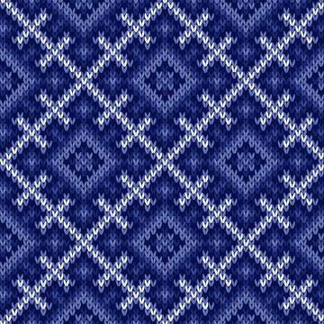 Seamless knitted pattern in cool blue hues Stock Illustration