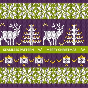 Seamless knitted pattern with deer Stock Illustration
