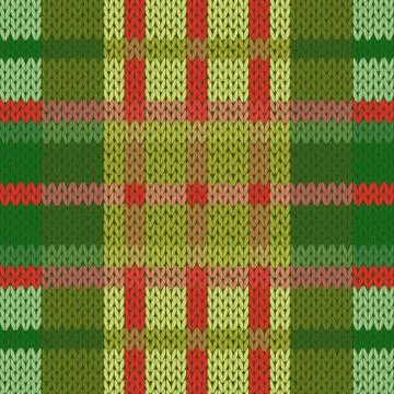 Seamless knitted pattern in green and red hues 스톡 일러스트