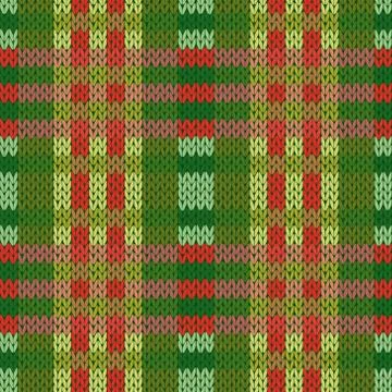 Seamless knitted pattern in green and red colors 스톡 일러스트