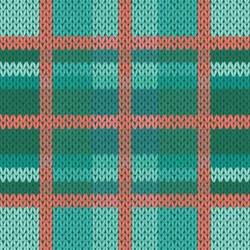 Seamless knitted pattern in green, turquoise and terracotta hues Stock Illustration