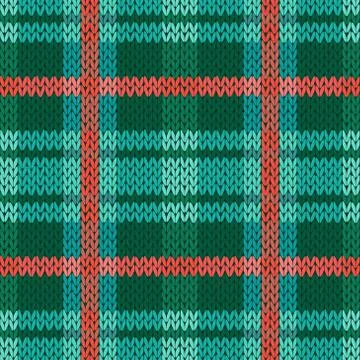 Seamless knitted pattern in green, turquoise and terracotta Stock Illustration