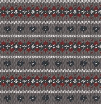 Seamless knitted pattern on grey background Stock Illustration
