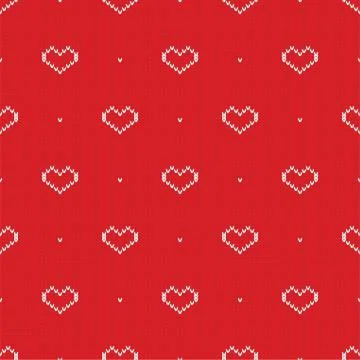 Seamless knitted pattern with hearts. Vector illustration Illustrazione stock