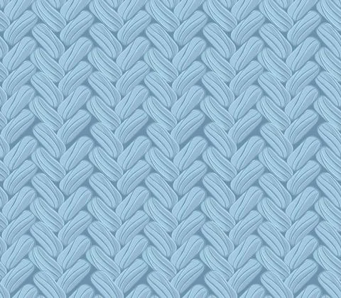 Seamless knitted pattern made of braid. Woolen fabric. Delicate blue braided Stock Illustration