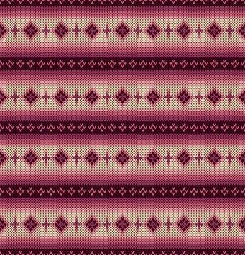 Seamless knitted pattern in purple and maroon tones inspired by Fair Isle kn Stock Illustration