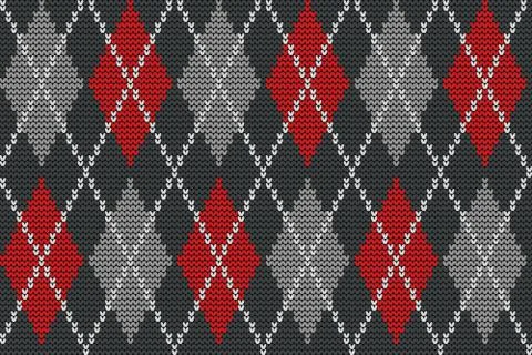 Seamless knitted pattern with rhombuses. Argyle print in gray and red colors Stock Illustration