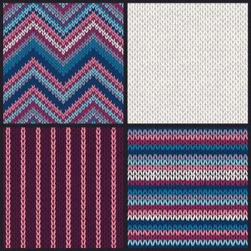 Seamless knitted pattern. Set of blue pink white gray color backgrounds Stock Illustration