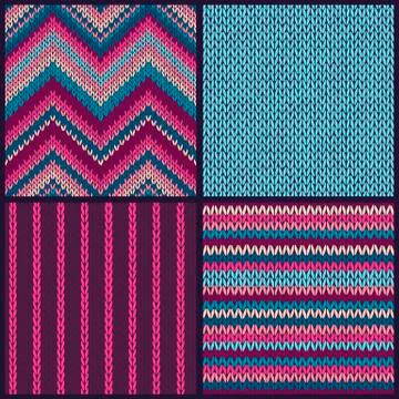 Seamless knitted pattern. Set of blue pink white color backgrounds Stock Illustration