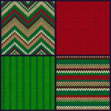 Seamless Knitted Pattern. Set of Christmas Samples. Collection o Illustrazione stock