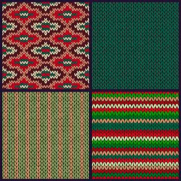 Seamless Knitted Pattern. Set of Christmas Samples. Collection o Illustrazione stock