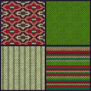 Seamless Knitted Pattern. Set of Christmas Samples Stock Illustration