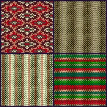Seamless Knitted Pattern. Set of Christmas Samples. Collection o Stock Illustration