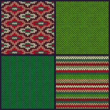 Seamless Knitted Pattern. Set of Christmas Samples. Collection o Stock Illustration