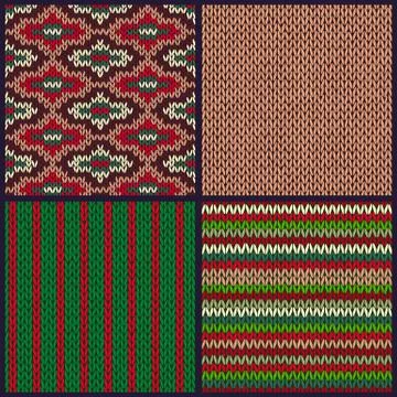 Seamless Knitted Pattern. Set of Christmas Samples. Collection Stock Illustration