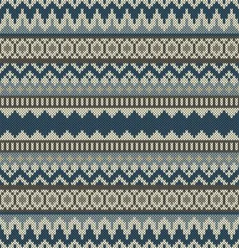 Seamless Knitted Pattern with Waves and Geometric Bands Stock Illustration