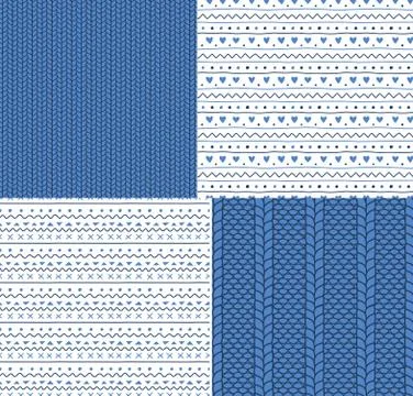 Seamless knitted patterns and ornaments Stock Illustration