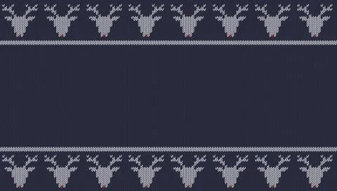 Seamless knitted  texture on blue background with white deers. 스톡 일러스트