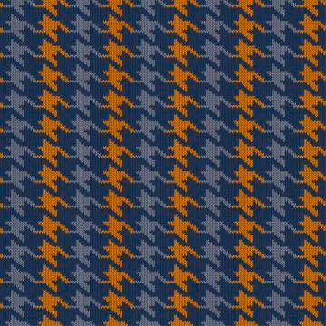 Seamless knitted woolen pattern Houndstooth. Vintage blue and orange hounds t Stock Illustration