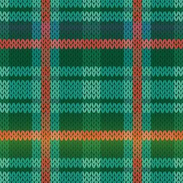 Seamless knitting color pattern in green, turquoise and red hues Stock Illustration