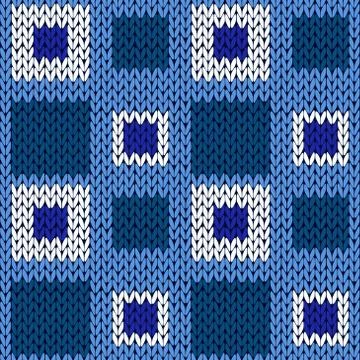 Seamless knitting geometrical color pattern in blue hues Illustrazione stock