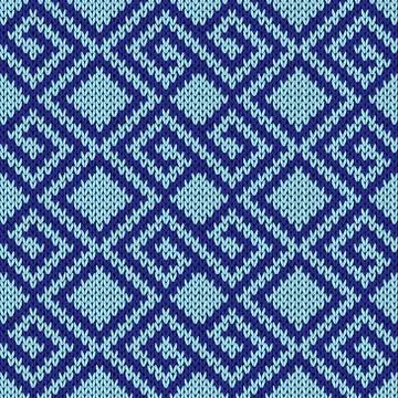 Seamless knitting geometrical pattern in blue hues Stock Illustration