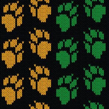 Seamless knitting pattern with cat tracks Stock Illustration