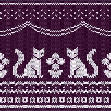 Seamless knitting pattern with cats. Vector illustration Illustrazione stock