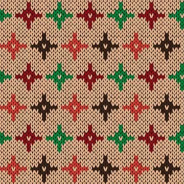 Seamless knitting pattern with color crosses over beige Stock Illustration
